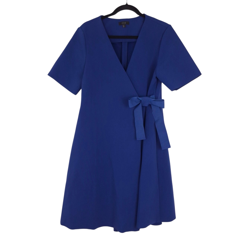 COS Belted Scuba Wrap Dress *modified* minimalist structured winter pockets blue